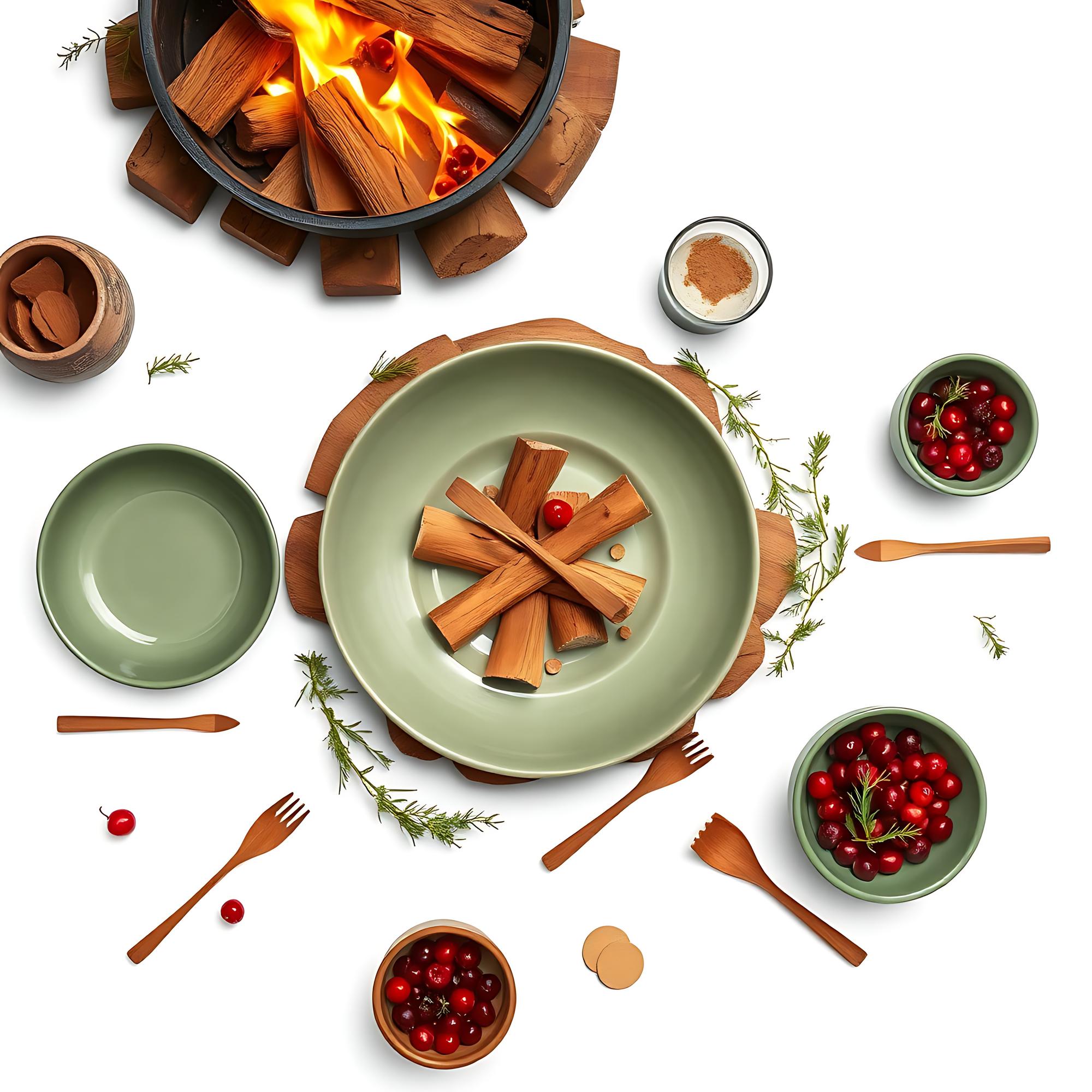 Shared table with plated seasonal dishes